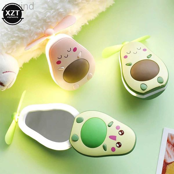 CI0S Electric Fans USB Mini Avocado Fans Rechable Electric Portable Hold Picli Fics Originaria Lovely Night Light Makeup Mirror Mirror Fan Lampada D240429