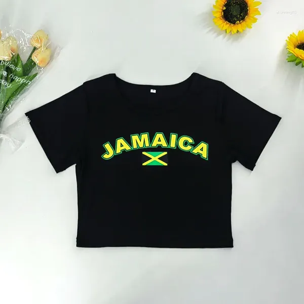 Женские футболки Tshirt Fit Cotton Tee винтажная рубашка летняя черная сексуальная сексуальность Y2K Tops футбольная футболка с коротким рукавом Jamaica