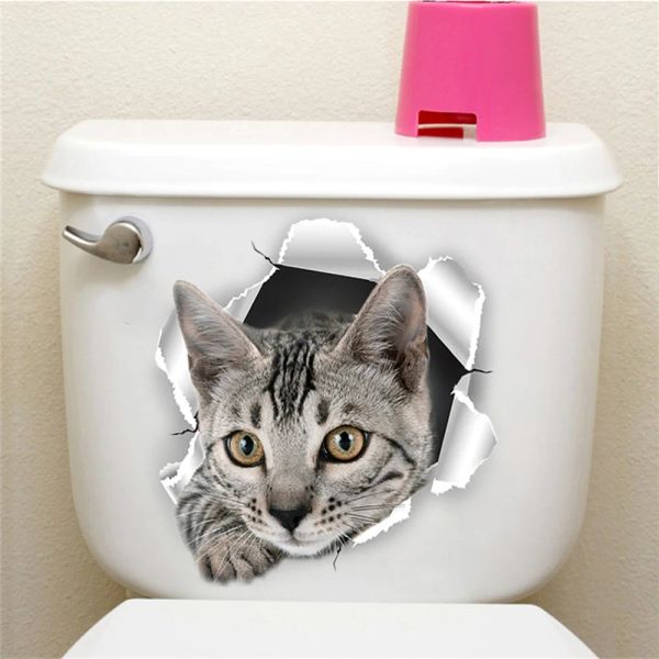Установить милые 3D -кошачья туалетная наклейка для ванной комнаты туалетная наклейка 3D стены наклейки животные аксессуары WC Fun для домашней ванной комнаты