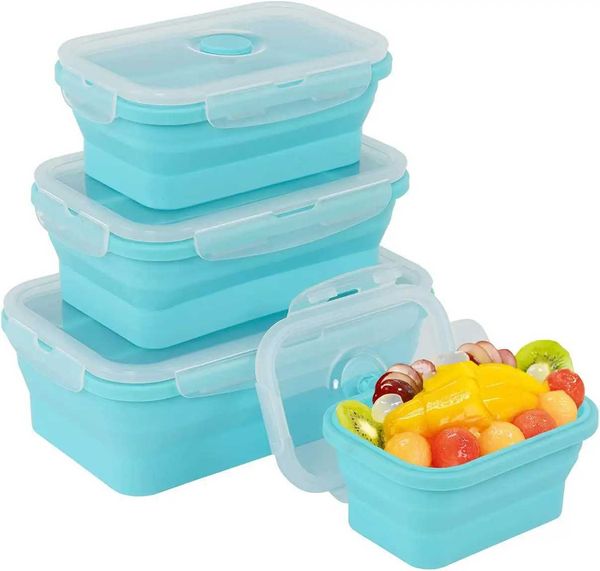 Bento Boxen 4 Silikon Faltbare Lebensmittelaufbewahrungsbehälter mit Lid Lunchbox und kostenlos aus Bisphenol A Q2404271