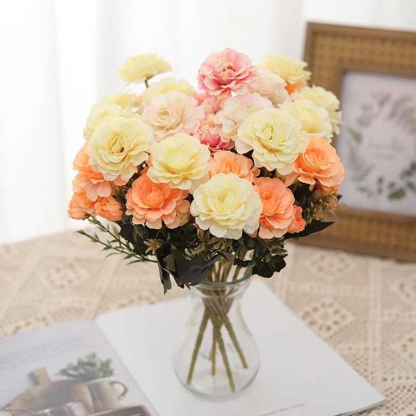 Flores secas 34 cm de comprimento Artificial Peony Flower Summer Decoration Bride Holding Bouquet Wedding Wedding Lawn Scene Silk Artificial Flower Arranjo