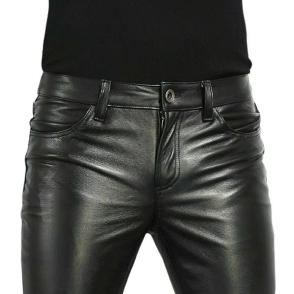 Choice PULHATE CANTES MONS MACHA ROCK ROCK ENDO CLUBE DE DANÇA DE DANÇA DE MENS Mens Couro Faux Slim Fit Skinny Motorcycle Troushers 240428