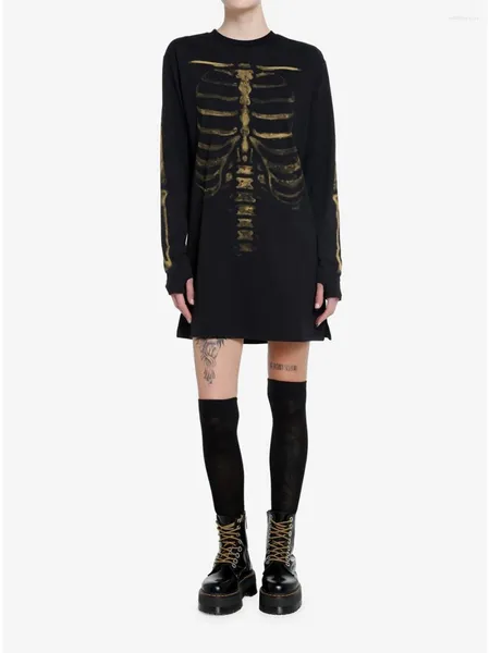 Frauen T -Shirts Frauen Halloween Gothic Kostüm Langarm Skelett übergroß