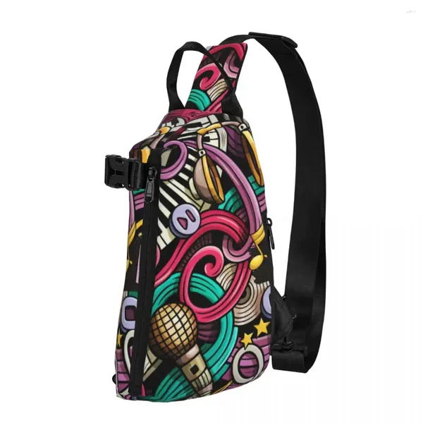 Mochila abstrata música bolsas de ombro coloridas impressão colorida bolsa de peito fofa homens esportes escolar esporte crossbody externo crossbody