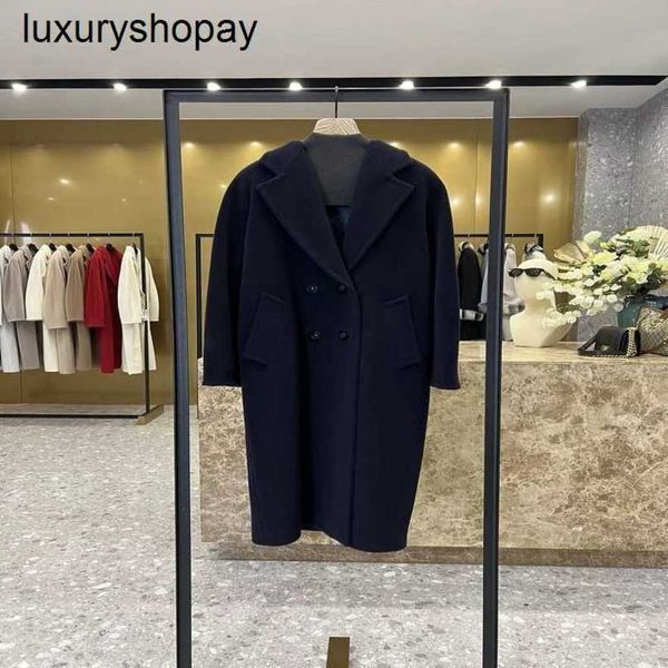 Maxmaras Cashmere Coat Womens Wool Coats 2024 Autunnowinter Celebrity Same Style 101801 Navy Double Sfrollata a doppia giacca in lana per lana Collar Hightend Long