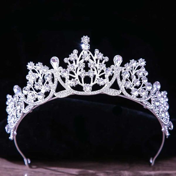 Tiaras Koreanisch Luxus weiß Kristall Kron Haar Accessoire Tiara Frauen Hochzeit Strassbraut Silber Farbe Kronhaarschmuck