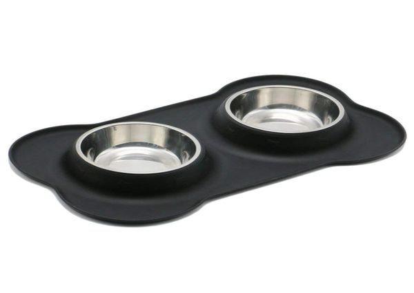 Ciotole per cani pratiche Acqua in acciaio inossidabile e alimentatore con tappetino in silicone resistente allo skid non fuoriuscita per animali domestici cuccioli piccoli medi Y205404093