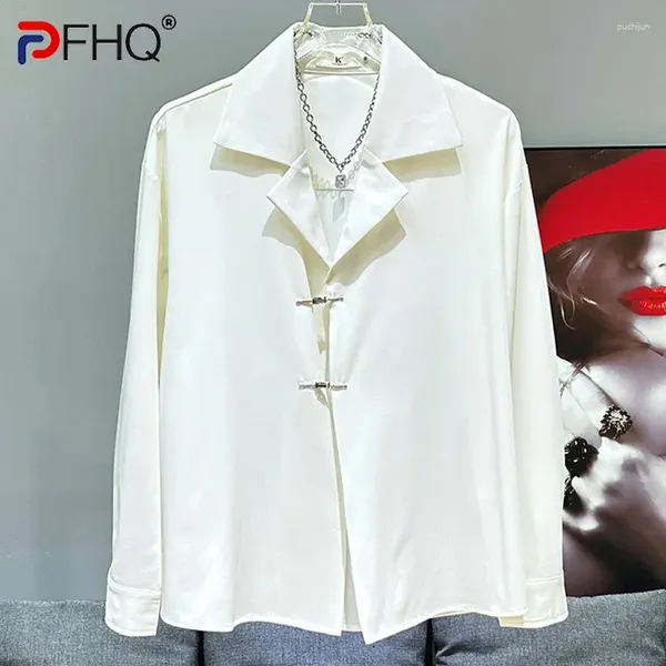 Camicie casual maschile pfhq design in stile cinese tops alla moda di qualità haute decorazione metallica fresca versatile maschio estate 21z436