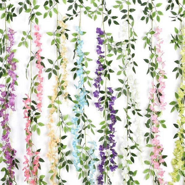 Dekoratif çiçekler sahte sarmaşık wisteria yapay bitki asma çelenk mor çiçek rattan bitkileri duvar dekor yaz bahçesi süslemeleri