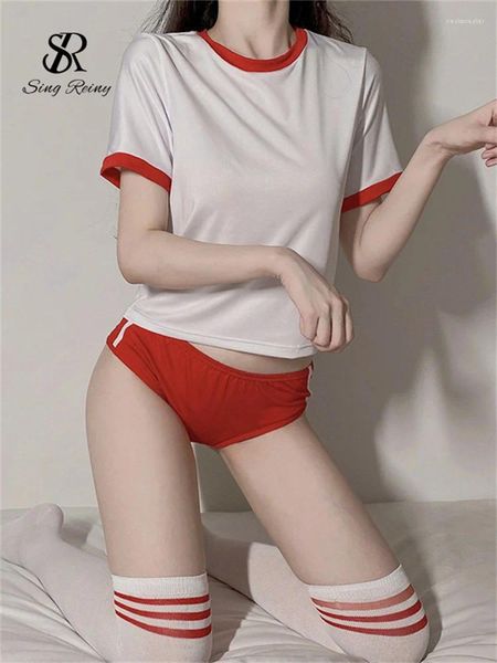 BHs setzt Singreiny Japan Style Cute erotische Uniformanzüge Ladies Kurzarm Tops Mini Slips Set Sensual Student Cosplay Unterwäsche