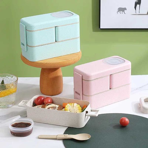 Bento Boxes Eco-Friendly Portable Lunch Box Food Contain для студенческого офиса двойной ланч-коробку Microwable Bento Box с посучкой для посуды