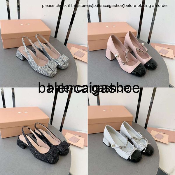 Miui Schuhe Mary Jane berühmte Marke Womens Sexy Bankett Prinzessin Hochzeitskleid Super dicke Metallschnalle 100% Leder Schwarz Gold High Heels Klassiker.Miumiuss