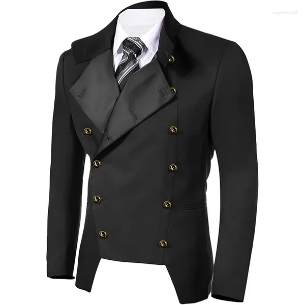 Abiti maschili Steampunk Black White Jacket Black White Abito vintage Retro Vintage Blazer Military Victorian Coat Stage Prom Show Show Performance Costume