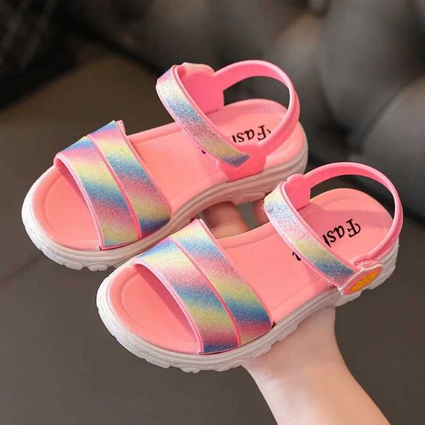 Sandali 2-8 anni Girls Rainbow Sandals Summer Kids Speach Shoes Girl Fashion Princess Sandal Children Flats Scarpe Chaussure Enfant Fille