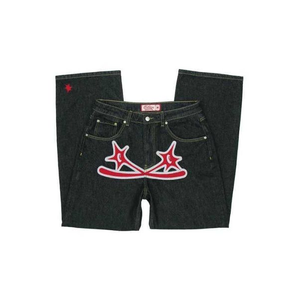 Frauen Jeans Y2K Damen mit hoher taillierter Straight Trend gedruckt losen lässigen lässigen Patns Harajuku Retro Strt Hip Hop Denim Hosen H240429