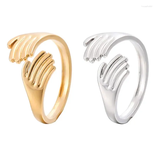 Clusterringe verkaufen goldplattierte Titanium Stahl Hand offen modische Edelstahl -Umarmung Fingerring für Frauen
