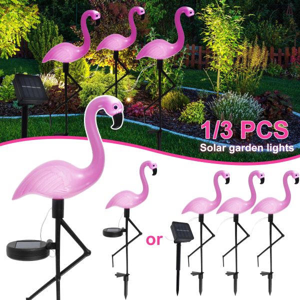 Dekorationen Pink Flamingo Solar LED Light Garten Dekor Rasen Landschaft leichter Außenweg Flamingo -Pfahl mit Lichtern Erdlampe Park