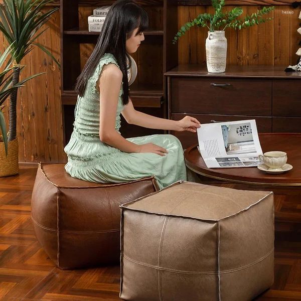 Travesseiro de 45cm quadrado marroquino PU Couro capa de pouf otomano de estilo nórdico decoração de casa nãoffed artificial