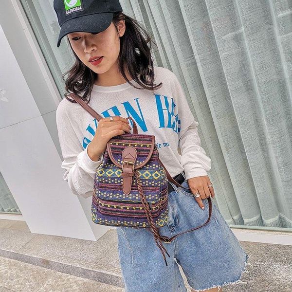 Крушой новый этнический стиль женский рюкзак, покрытый Oxford Textile Fashion Street Trend рюкзак