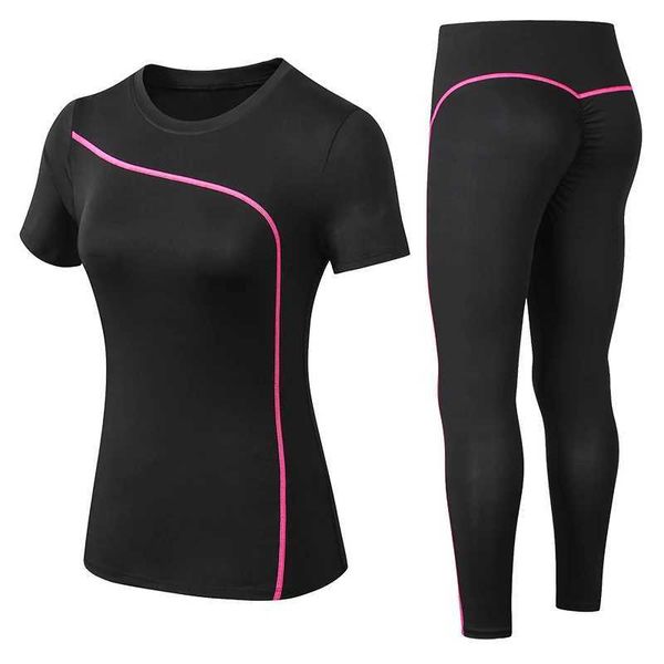 Femininos de pista de tracksuits de secagem rápida de 2 peças de mangas curtas de mangas curtas Conjunto de fitness de roupas esportivas ao ar livre PLATUS SPORTS Sportswear Y240426