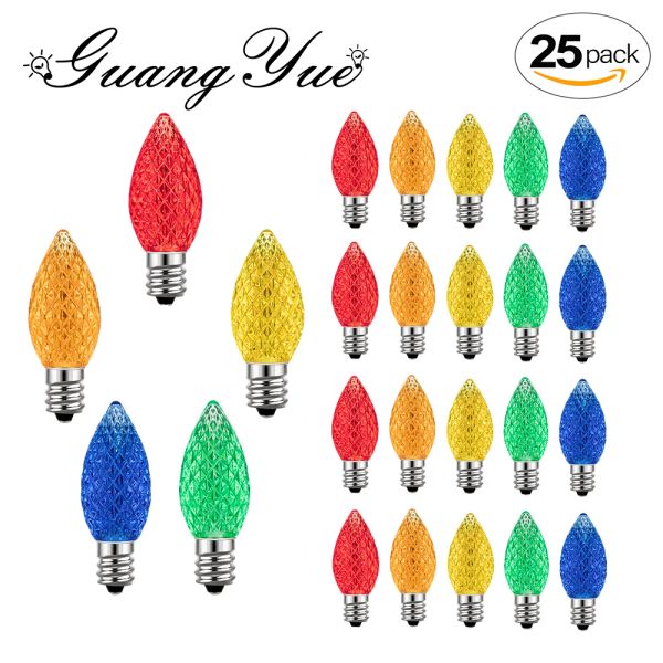 Velas 25pcs rgb colorido c7 led lâmpadas noturnas substituíveis E12 Survendo lâmpadas de vela de 0,6w para decoração de árvore de natal