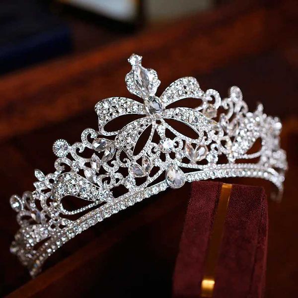 Tiaras coreano Bowknot Silver Color Tiara Crown for Bridal Girls Wedding Wedding Elegante Rainha Princesa Jóias de Vestido de Cabelo