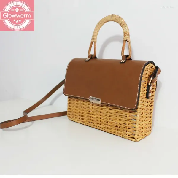 Borsa Scatola vintage Rattan Donne Designer Wecher Woven Spalla Crossbody Summer Beach Garse Borse Lady Small Flap Bali Borsa