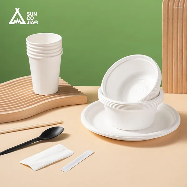 Set di pentole Suncojia Set di stoviglie usa e getta set da picnic per tazza di tazzetto per vasche per tazze 5