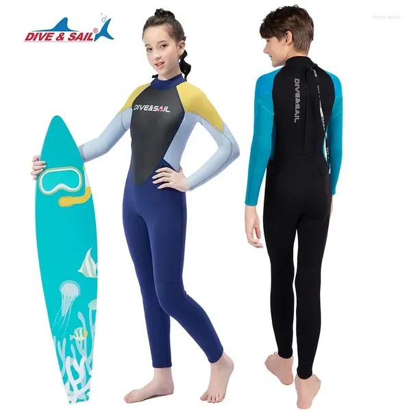 Kadın Mayo Çocukları 2.5mm Neopren Dalış Takımı Tek Parça Uzun Kollu Wetsuit Gençlik Kız Kızlar Şnorkel Sörf Kış Yüzme
