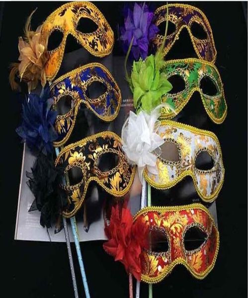 Neue 25pcs Venezianische Halbgesicht Blumenmaske Masquerade Party auf Stick Maske Sexy Halloween Weihnachtstanz Hochzeitsfeier Maske Vorräte 7100011