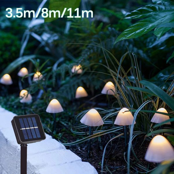 Decorazioni 11m Luci a corde di funghi Solar Fairy Lampada da giardino esterno Camping Garden Feste DECORAZIONE DECORAZIONI LUCI