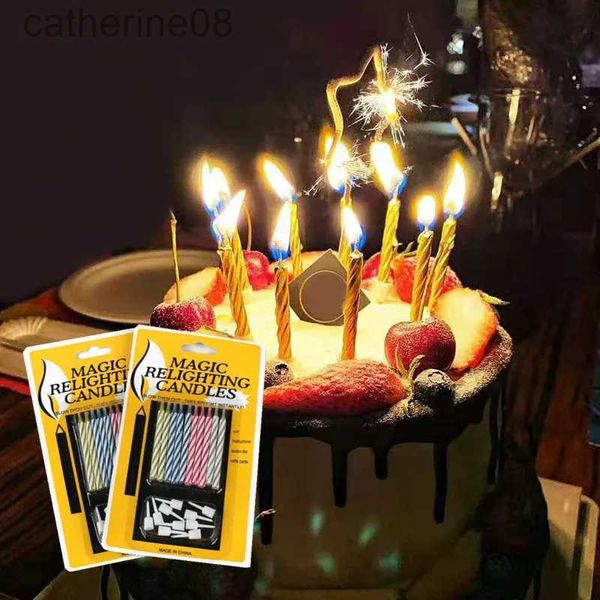 Candele 100pcs/10Set Magic Candles galleggianti Funny Magic Trick Relighting Candela Decorazioni per la torta di compleanno divertimento Swreing Candele galleggianti Kit D240429