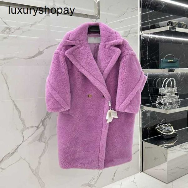 Maxmaras Teddy Bear Coat Womens Cashmere Casats Wool Inverno 2024 Autumnwinter rosa Estrela roxa Estreno de pele Partícula Ovelha de camelo FLE 594D