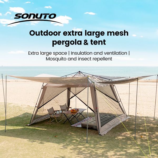 Sonuto Outdoor-Baldachin Zelt Automatisch Schnellöffnungs-Aluminiumpol Camping Regenfischer Strandfischerei Mücke Netto Sonnenschutz Pergola 240416