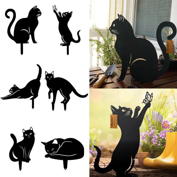 Decorações Creative Iron Art Black Cat estátuas de jardim ornamentos gatos gatos silhueta silhueta plug plugue escultura ao ar livre decoração de gramado
