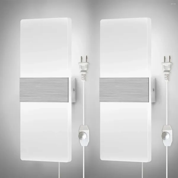 Lampada a muro Lightss Dimmable Sconces Plug in set di 2 moderni lampade a LED acrilico da 12 W per corridoio della camera da letto del soggiorno