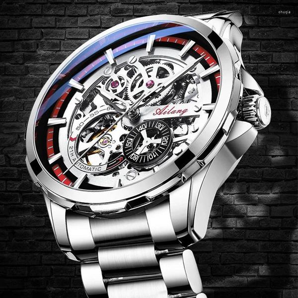 Armbanduhren luxuriöser Skelett automatische mechanische Uhr Männer Vollstahl einzigartiger zweiter Spin wasserdichtes leuchtendes Mann Uhren Reloj Hombre