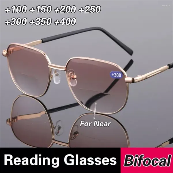Солнцезащитные очки мужчин для чтения очков Bifocal 2 в 1 двойной металлической рамки женщин пресбиопия ретро для