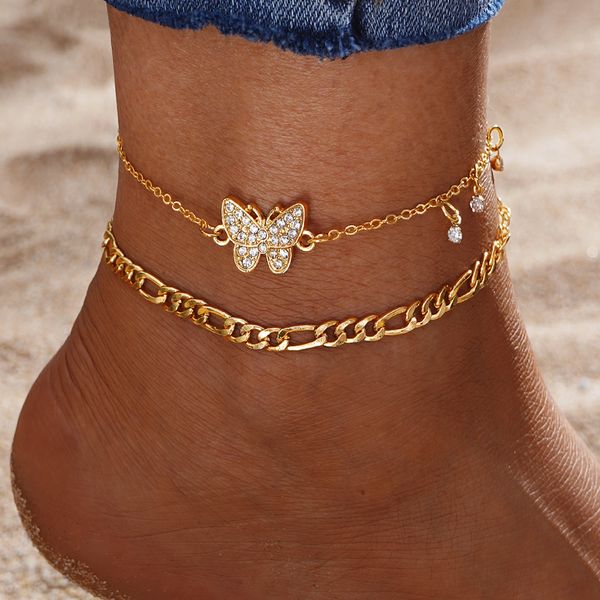 Personalità creativa placcata in oro 18K europea e americana Beach Beach Anklet Retrople Anklet Anklet Female Cross-Border Punk Anklet Set a 2 pezzi