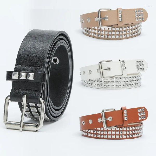 Cintos Punk Rivet Rock com Pin Fuckle Beads Leather Bether para Mulher Men Men Belt Belt Harajuku Waisentland Dress Jeans