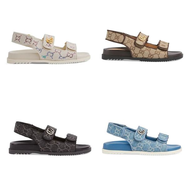 Dad Sandals Designer Sandals Sandálias femininas Couro de bezerro real 100% slides femininas Circular de Sandália de Luxúria e Bolsa de Pó de Pó Summer Summer Summer 35-42