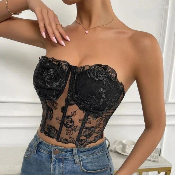 Tank da donna Sexy Floral Gret Corset Corset Streetwear senza spalline Streetwear Y2K Black Crop Top Amatica Bianca Serbatoio Hollow