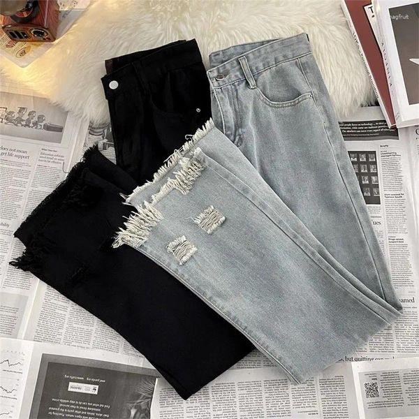 Herren Jeans 2024 Sommer Korean Casual Long Classic Mann Straight Denim Weitbein Hose Solid Color Light Lose Hosen A23