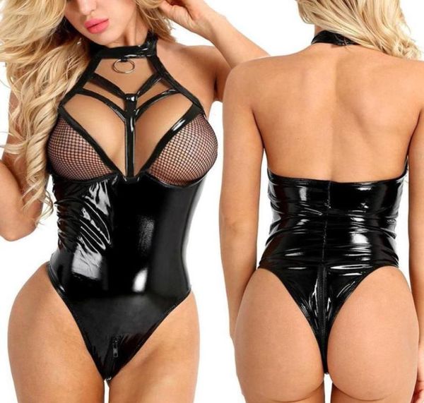 Outfit da yoga sexy budie per lingerie da donna con cerniera aperta in pelle in pelle lattice inumidante push up bras bodysuits sex body outdies costume6955159