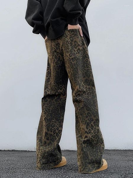 Kadın Kotu Kadın Y2K Leopar Baskı Denim Pantolon Bacak Büyük Boy Geniş Pantolon Sokak Giyim Hip Hop Vintage Gevşek Tasarımcı