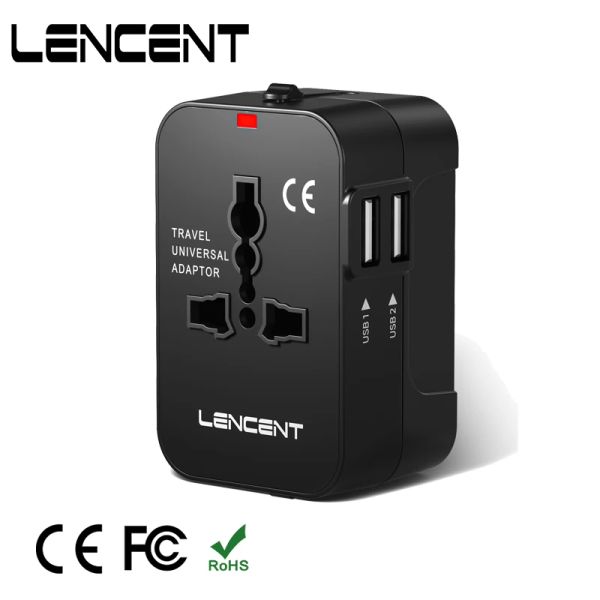 Chargers Lencent Travel Adapter International Universal Power Adapter Allinone с 2 USB Worldwide Waller для US UK EU AU Travel