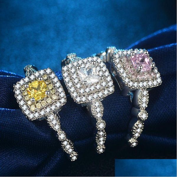 Anelli di fascia Diassista di unghie cinese di cristallo di lusso per donne femminili S925 Sier Bianco rosa giallo in pietra elegante CZ zircone a dhguh