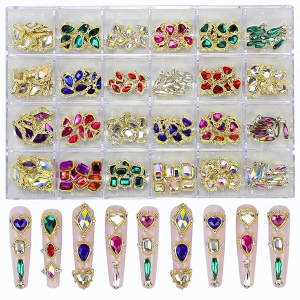 24 griglie in lega di pesca al cuore pesca diamante a forma di farfalla per chiodi decorazioni artistiche per unghie fai -da -te set di gioielli AB Rhinestones 240415