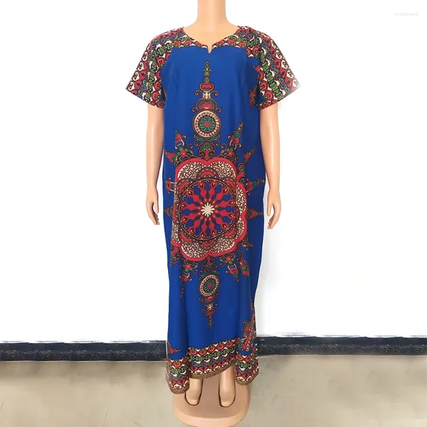 Vestidos de festa Dashiki Moda impressa para mulheres de manga curta Maxi Robe Slit Design 2024 Africaine Femme Summer Casual