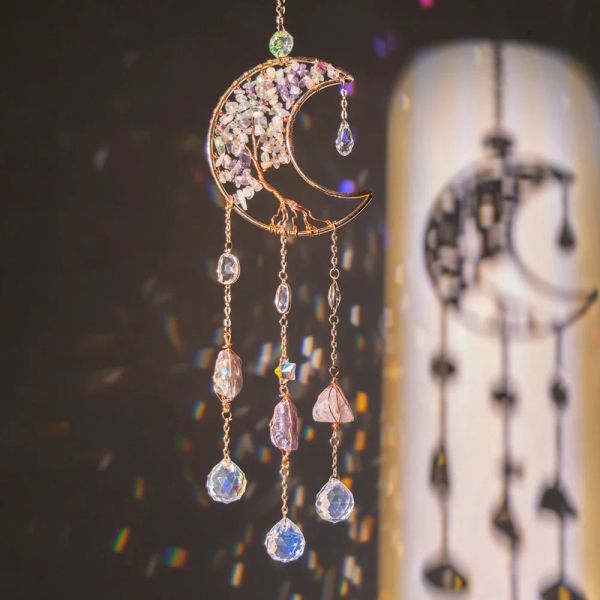 Decorações SunCatcher Crystal Dream Catchers Rainbow Catcher Crystal Stone Prism Star Moon Sun Sun Window Window Carings Decoração de jardim